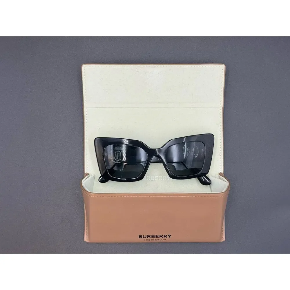 Burberry Black Oversized Square Sunglasses Gold Logo Frames Only With Case